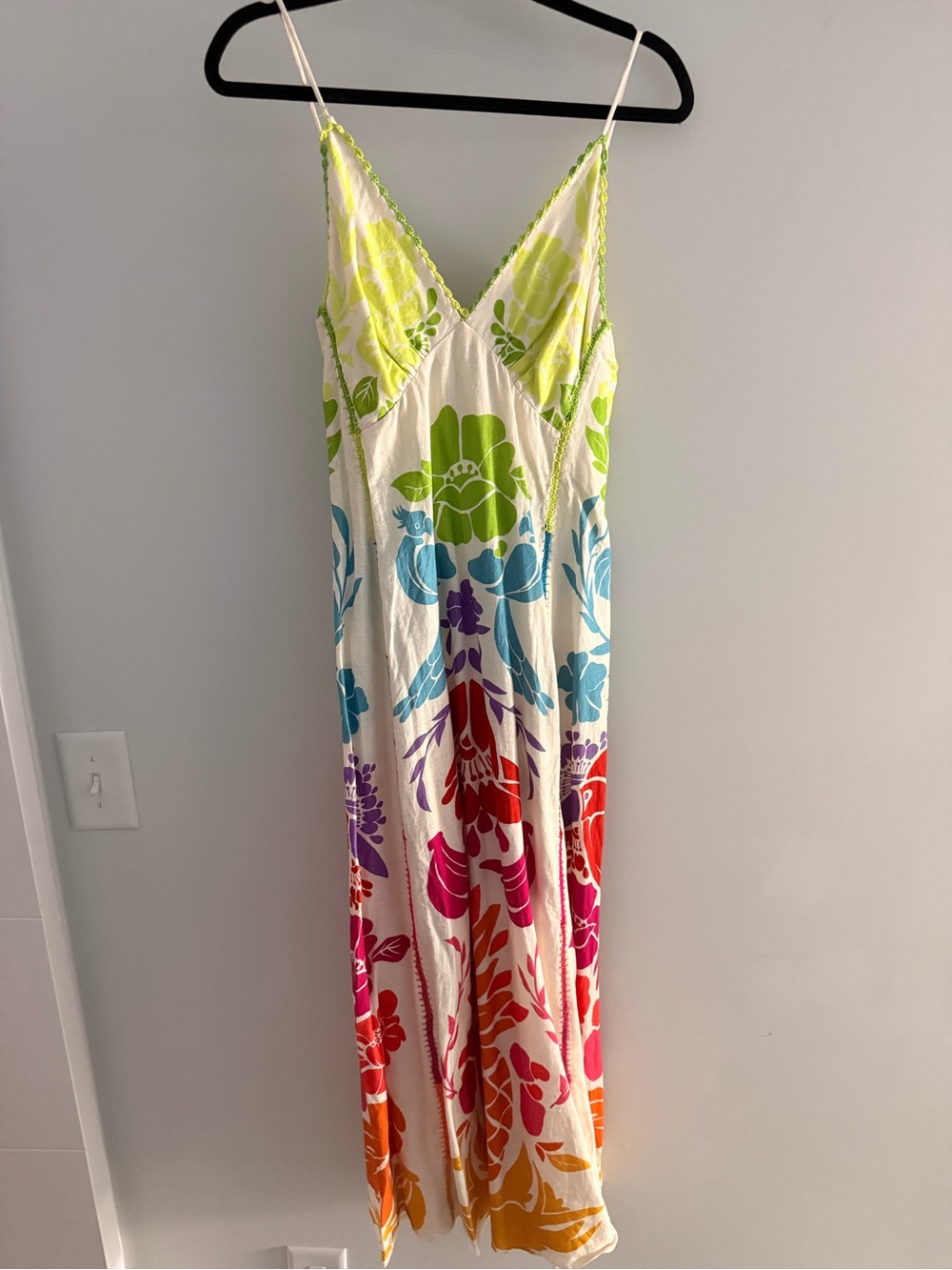 Farm Rio Embroidered printed multicolor rainbow linen-blend maxi dress - Picture 3 of 8